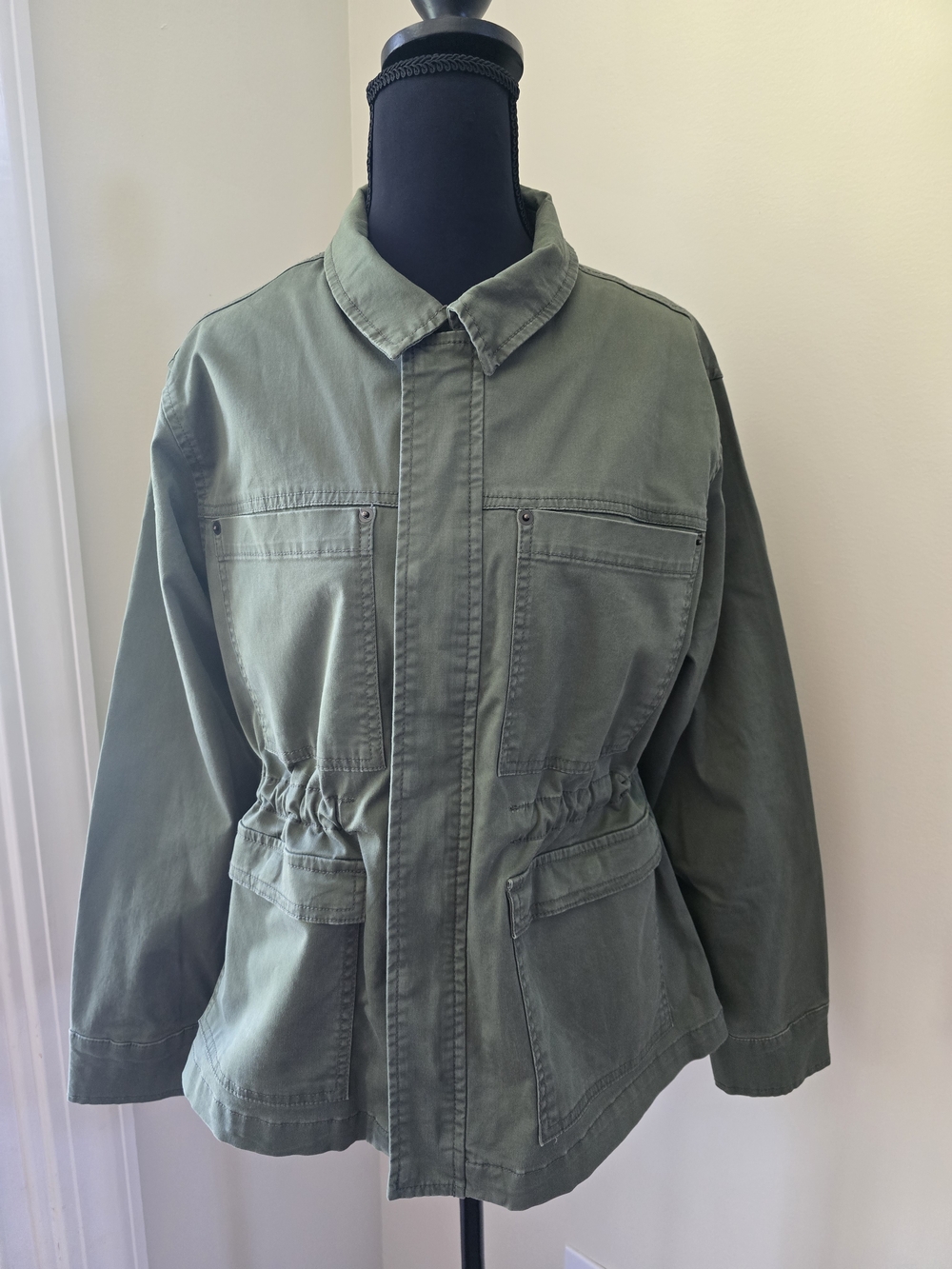 Women's Olive Utility Jacket with Drawstring Waist